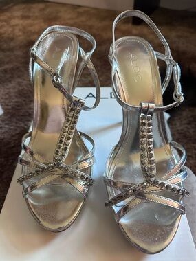 Nike Silver T-Strap Rhinestone Evening Heels